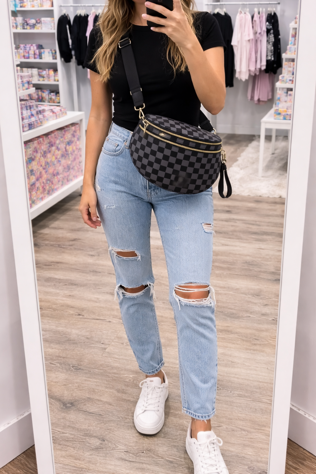 Checkerboard Crossbody Bag - Black & Grey