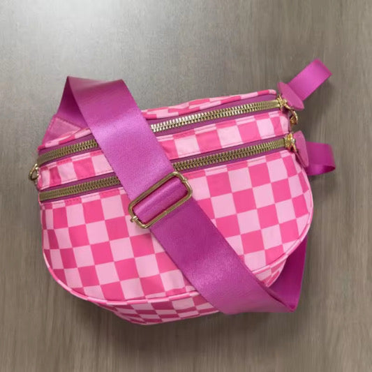 Checkerboard Crossbody Bag – Hot Pink
