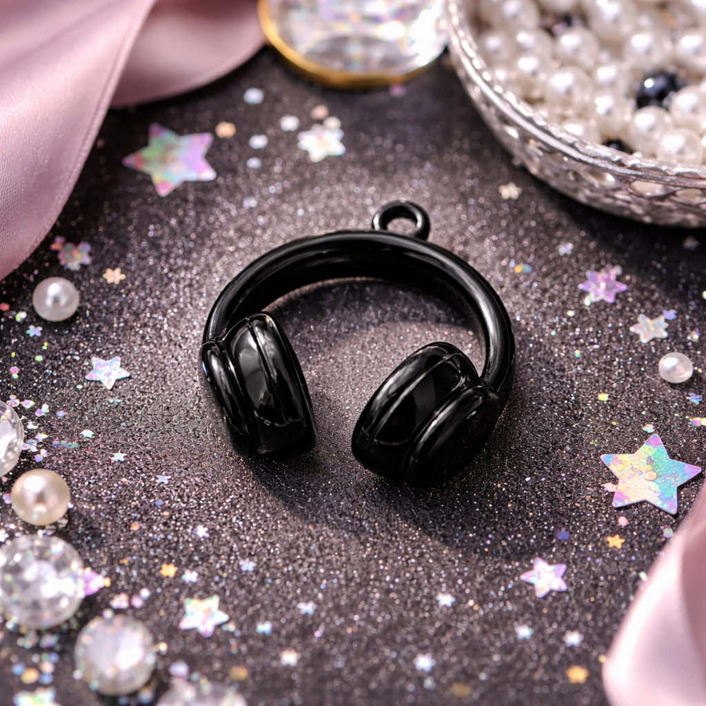 Glossy Black Headphone Charm — Mini Music Accessory Charm