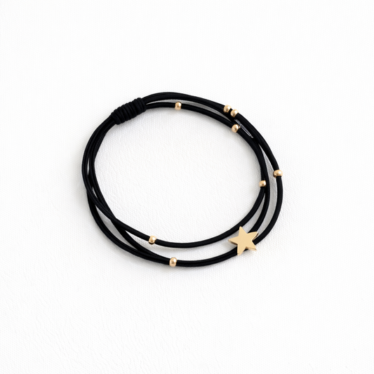 Layered Gold Accent Hair Tie Bracelet β Multi-Strand Elastic (Stacked Style)