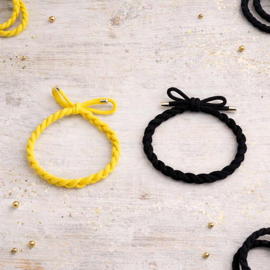 Braided Bow Hair Tie Bracelet β Gold Tip Elastic