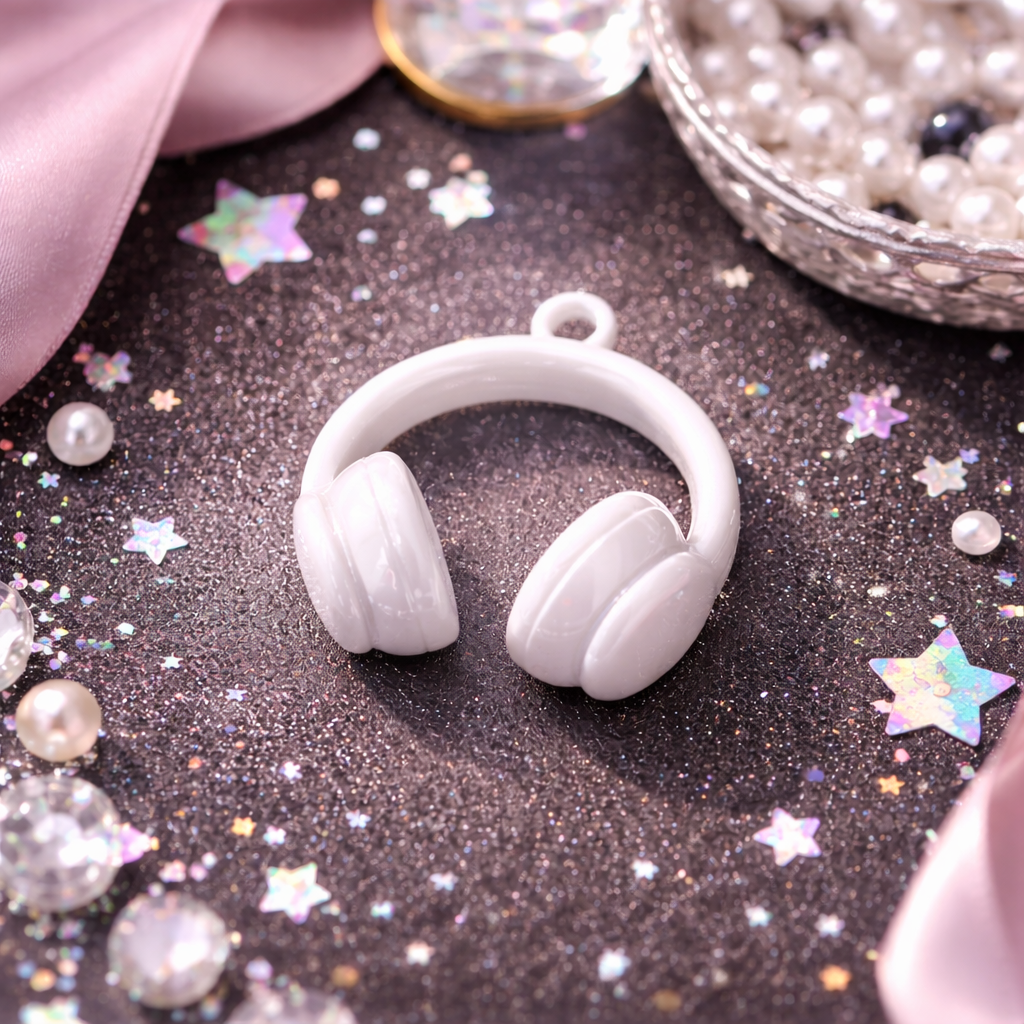 Glossy White Headphone Charm — Mini Music Accessory Charm