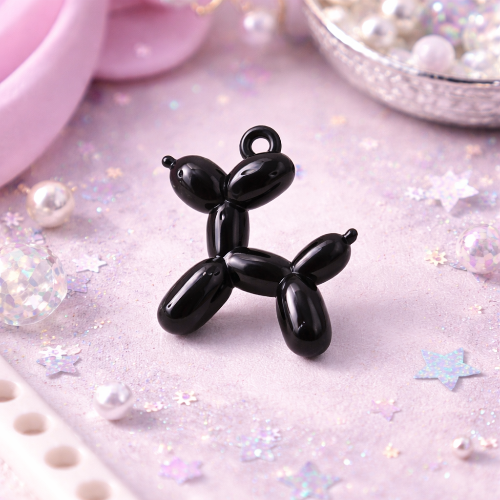 Glossy Black Balloon Dog Charm — Mini Acrylic Dog Charm