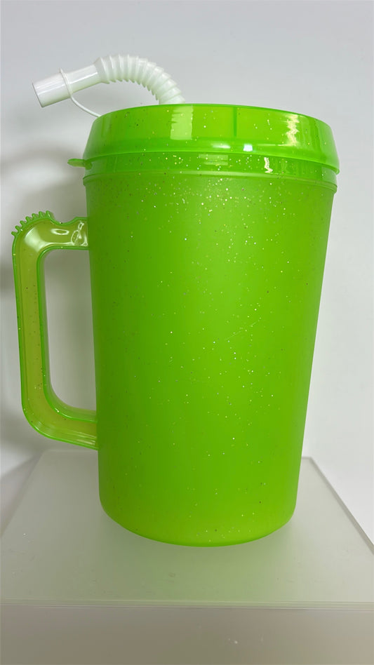 Glitter Green π₯€ Mega Mug β 34oz Oversized Cup with Handle & Straw