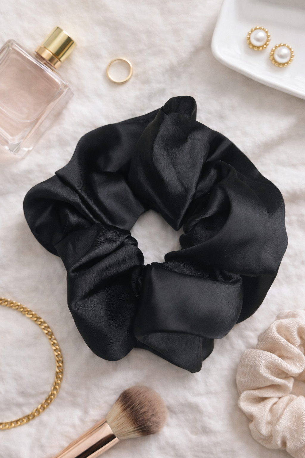 Oversized Satin Scrunchie – Classic Black