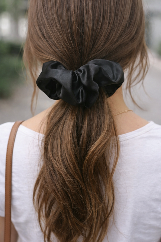 Oversized Satin Scrunchie β Classic Black