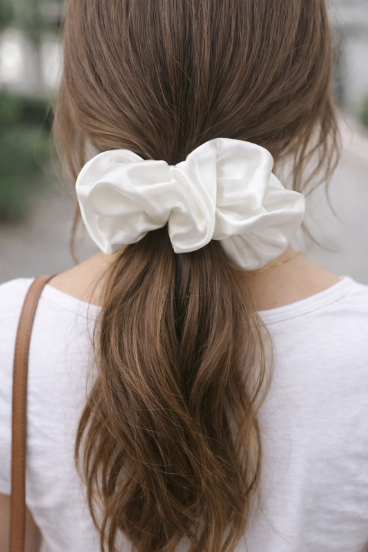 Oversized Satin Scrunchie β Soft Ivory