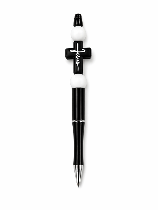 Black & White Jesus Beaded Pen