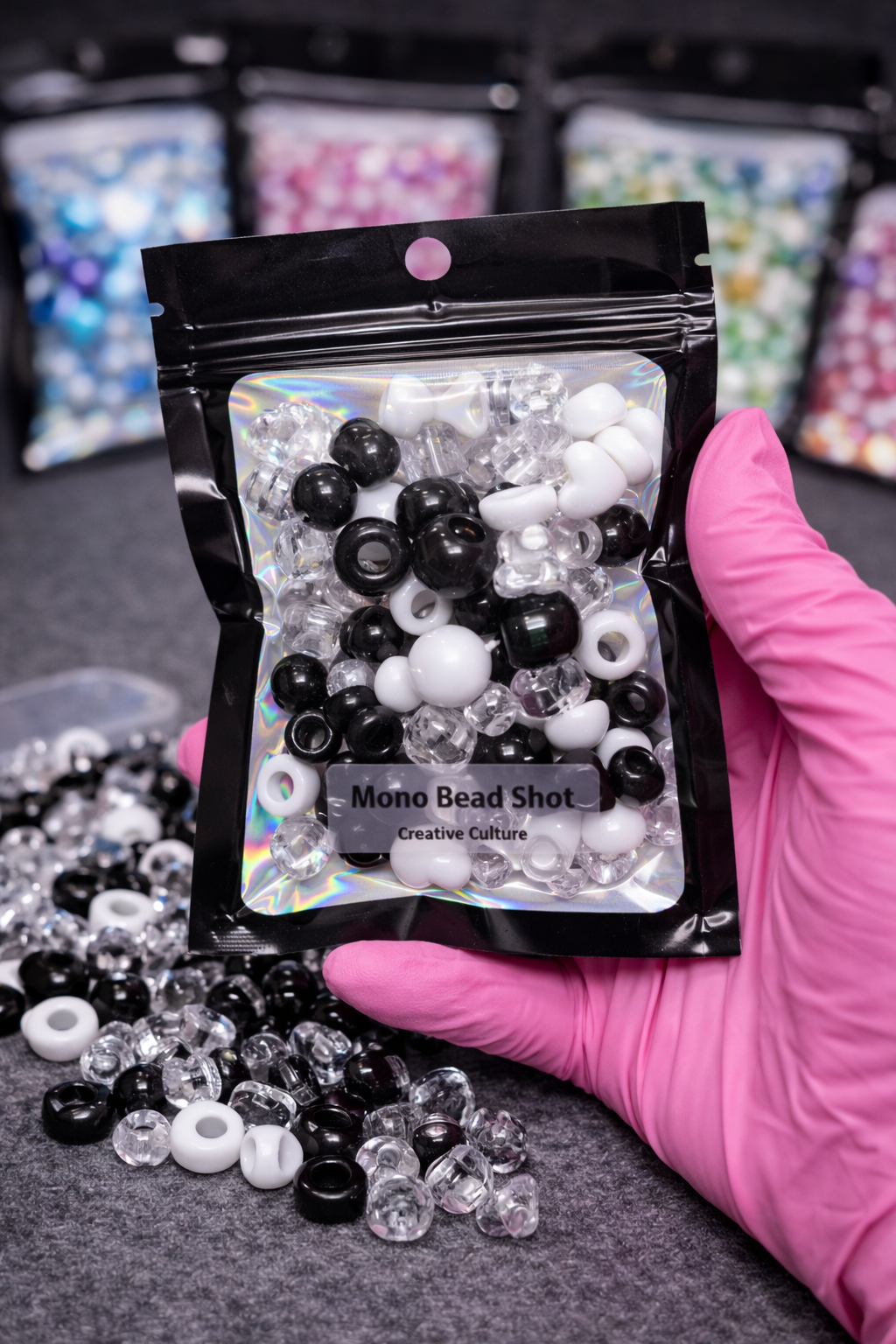 π€ Mono Bead Shot β Black, White & Clear Mix | Creative Culture
