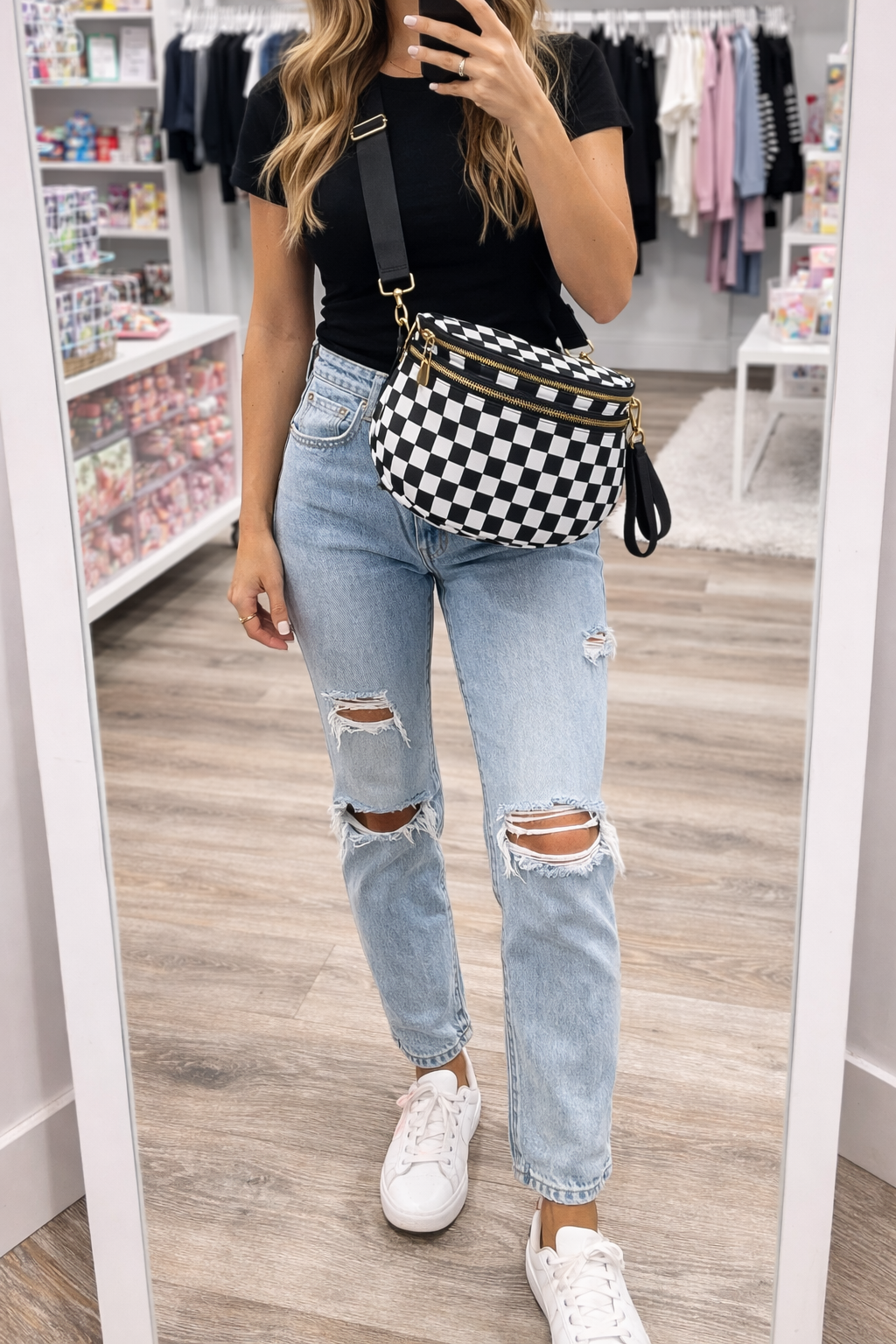 Checkerboard Crossbody Bag - Black & White