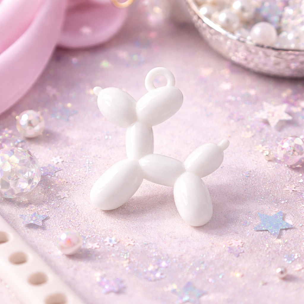 Glossy White Balloon Dog Charm — Mini Acrylic Dog Charm