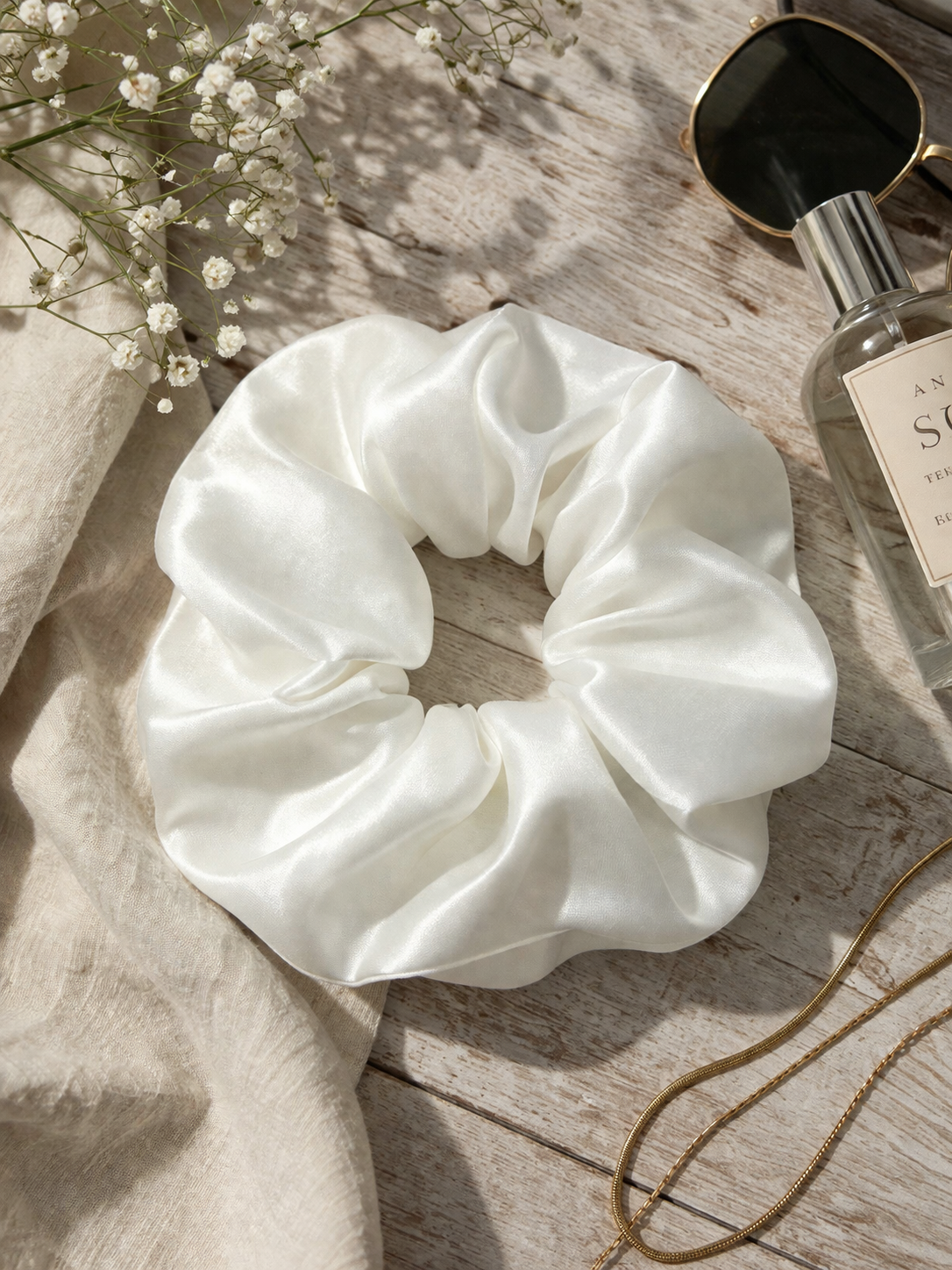 Oversized Satin Scrunchie – Soft Ivory
