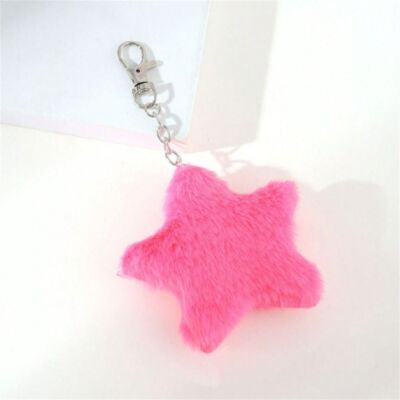 Hot Pink Star Pom Keychain
