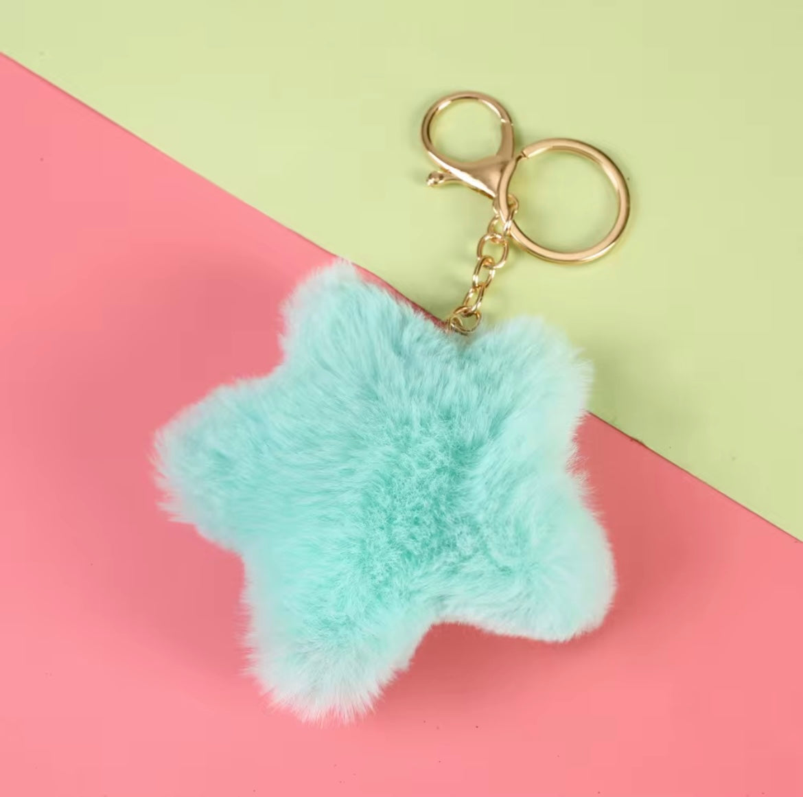 Teal Star Pom Keychain