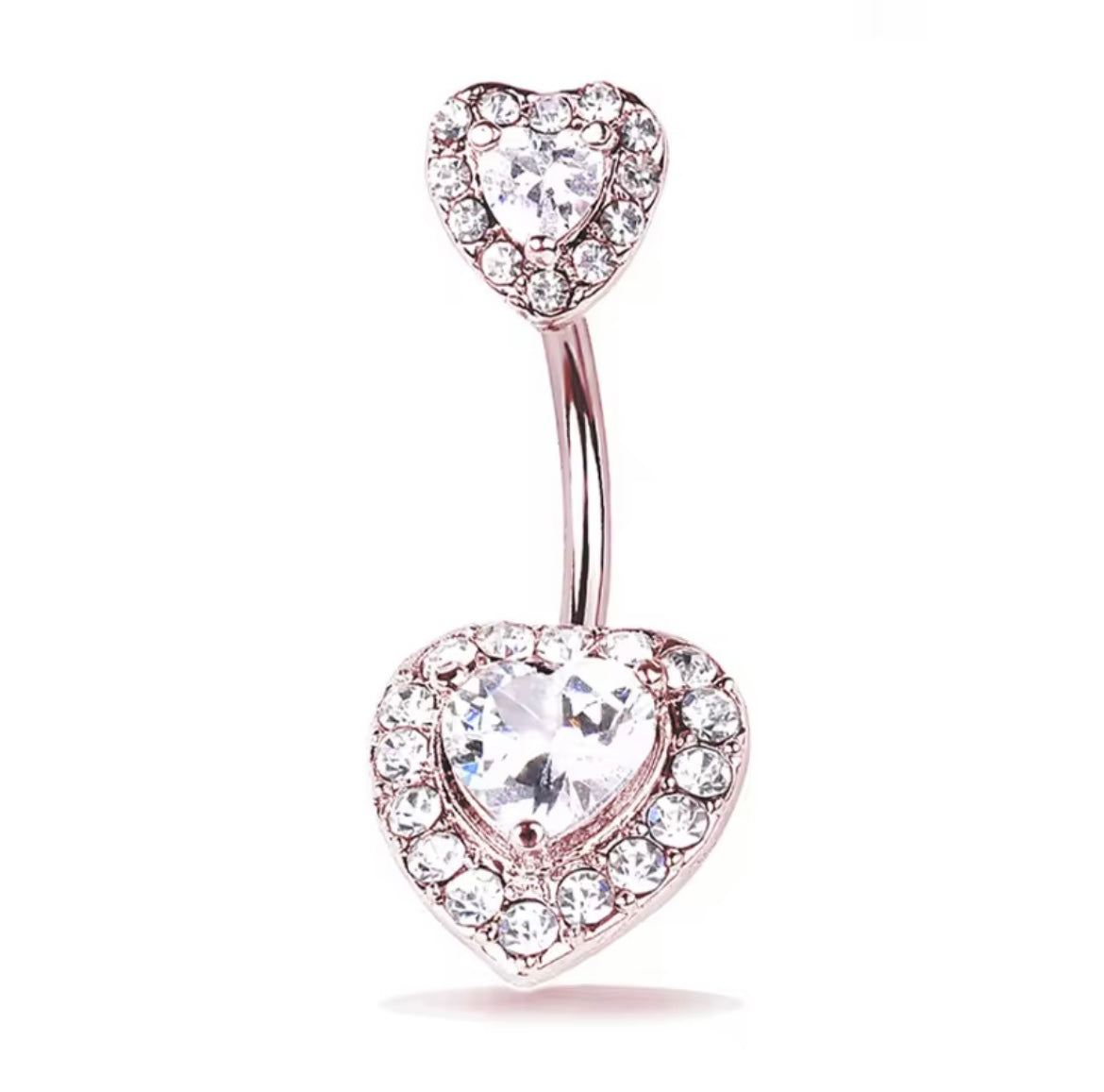 Silver & Rose Gold Double Heart CZ Belly Ring (14G / 10mm)