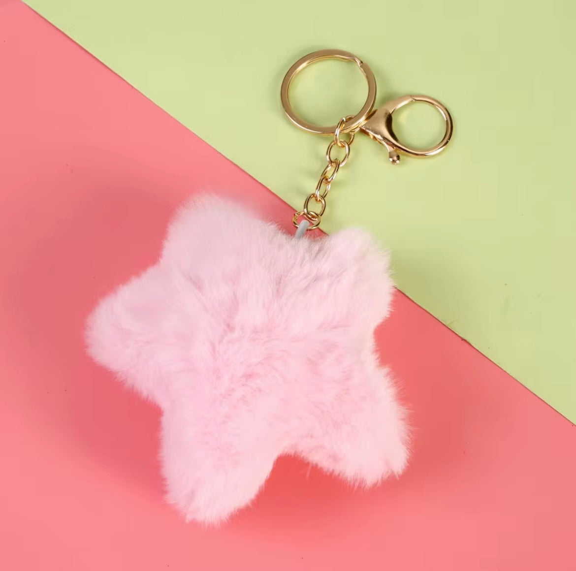 Pink Star Heart Pom Keychain