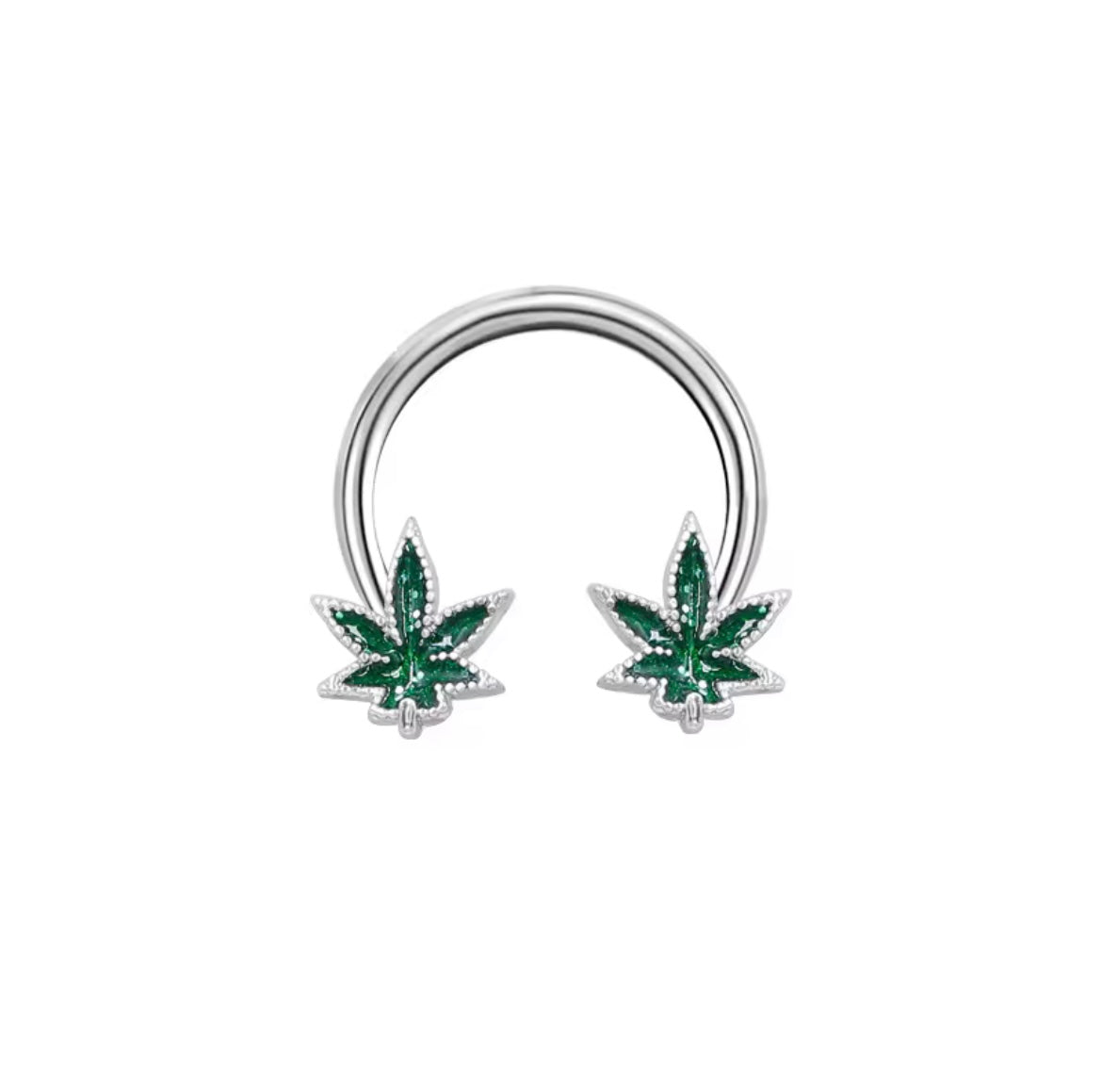Silver Cannabis Leaf Horseshoe Barbell β 16G / 10mm