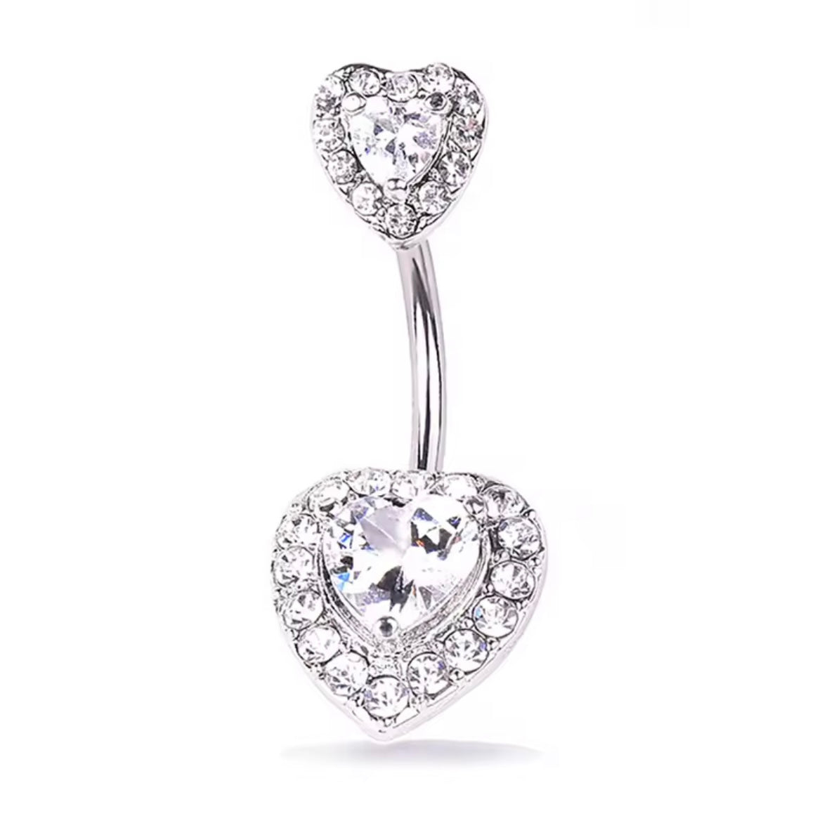 Silver & Rose Gold Double Heart CZ Belly Ring (14G / 10mm)