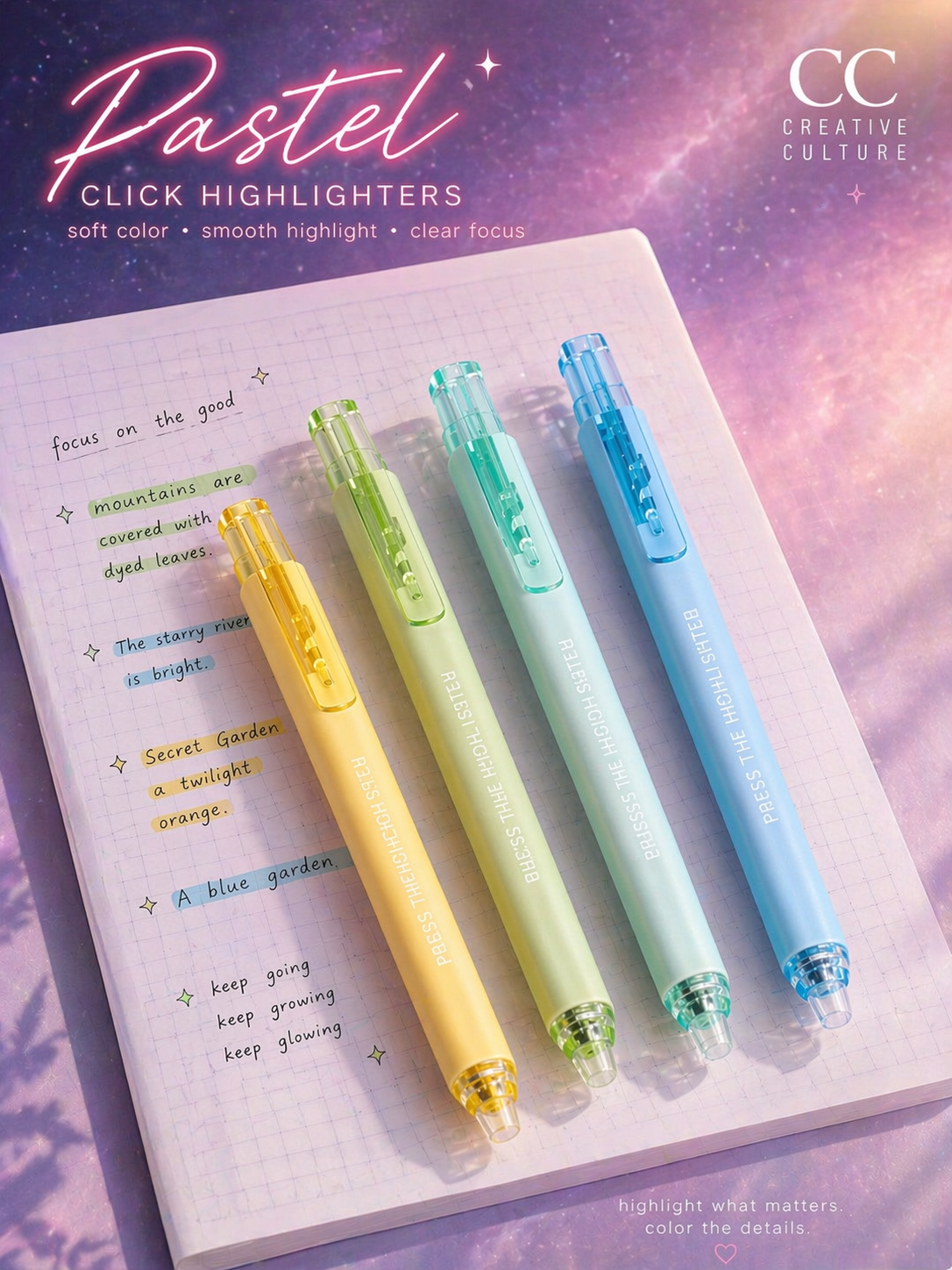 Pastel Click Highlighters – Soft Tone Series