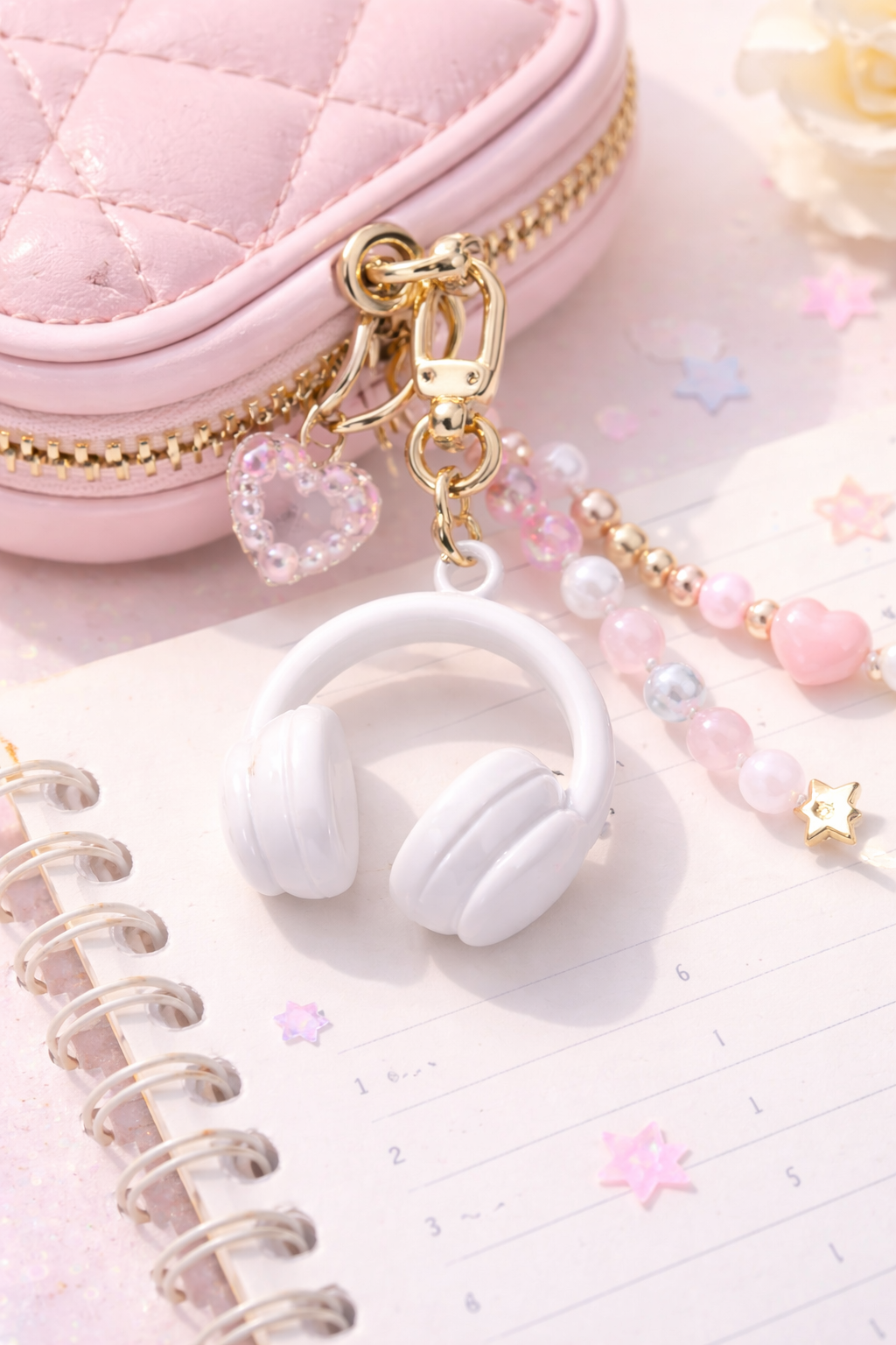 Glossy White Headphone Charm — Mini Music Accessory Charm
