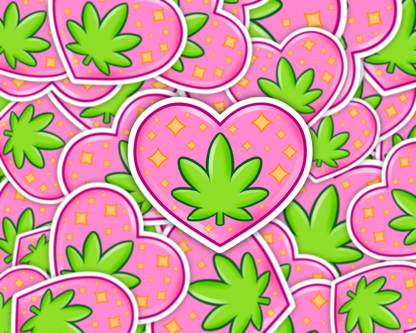 Pink Spark Heart Leaf Vinyl Sticker