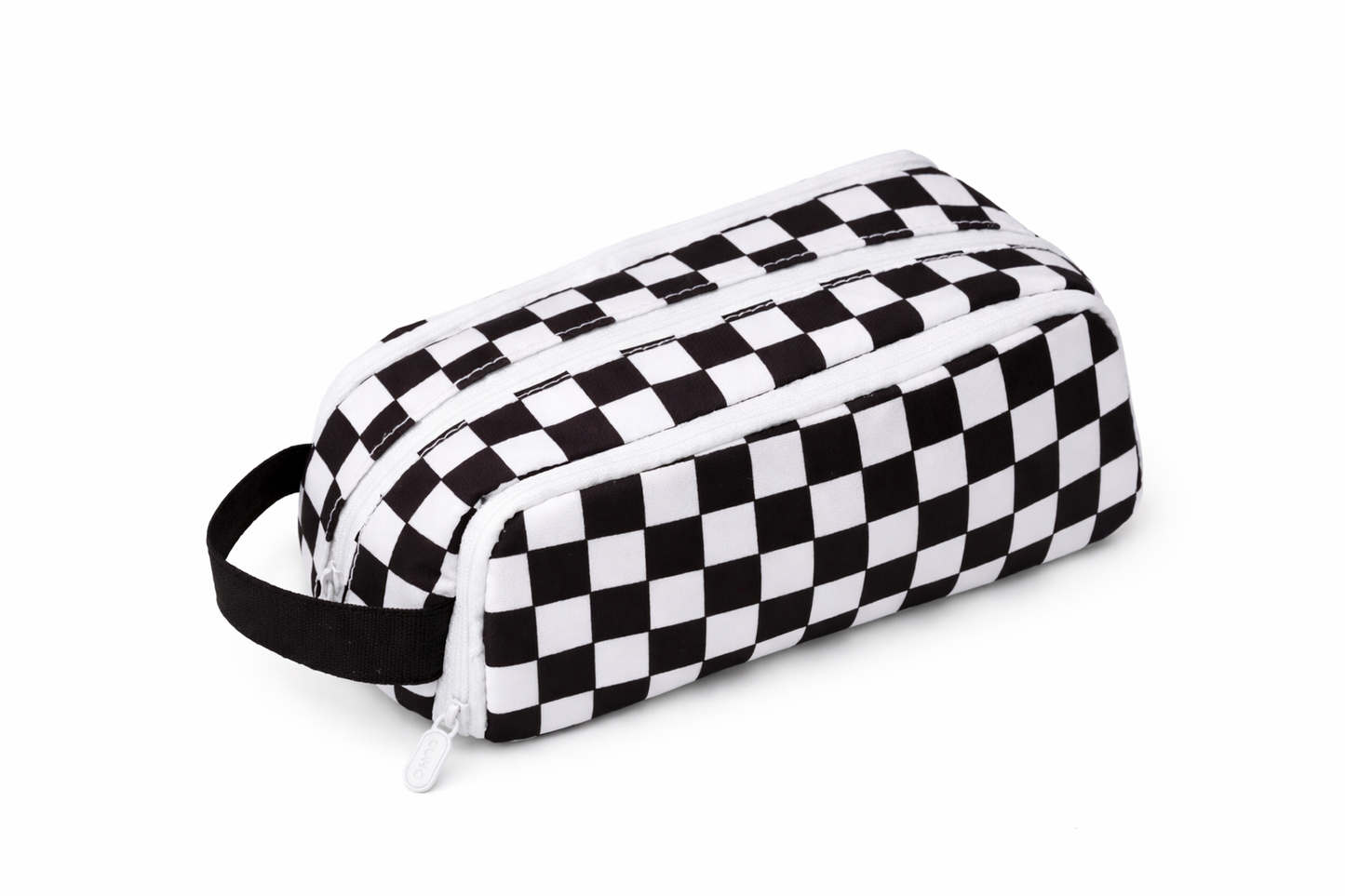 Checkered Double-Zip Pouch (Black, Lavender, Pink)