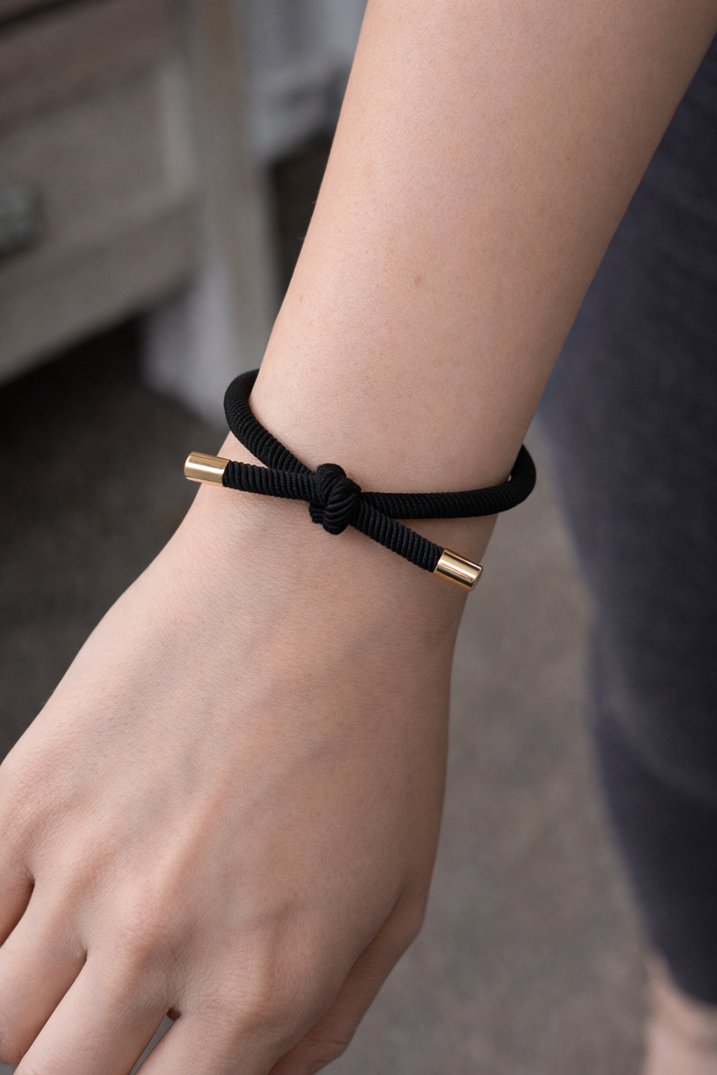 Twisted Knot Hair Tie Bracelet — Gold Tip Elastic