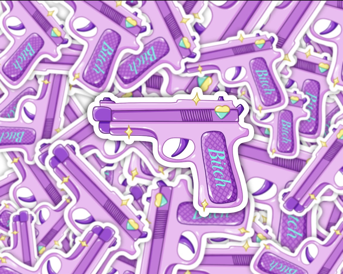 Lavender “B****” Pistol Vinyl Sticker
