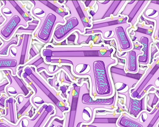 Lavender “B****” Pistol Vinyl Sticker