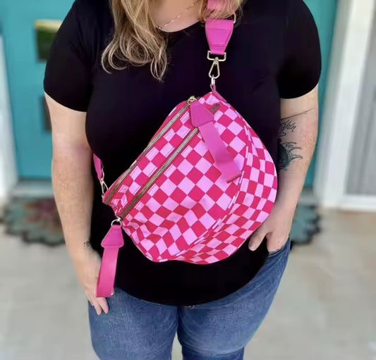 Checkerboard Crossbody Bag – Hot Pink