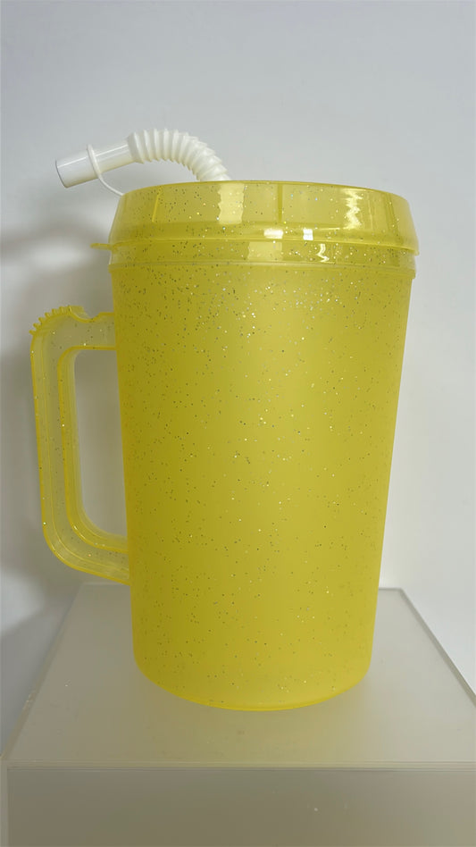 Yellow Glitter 🥤 Mega Mug – 34oz Oversized Cup with Handle & Straw