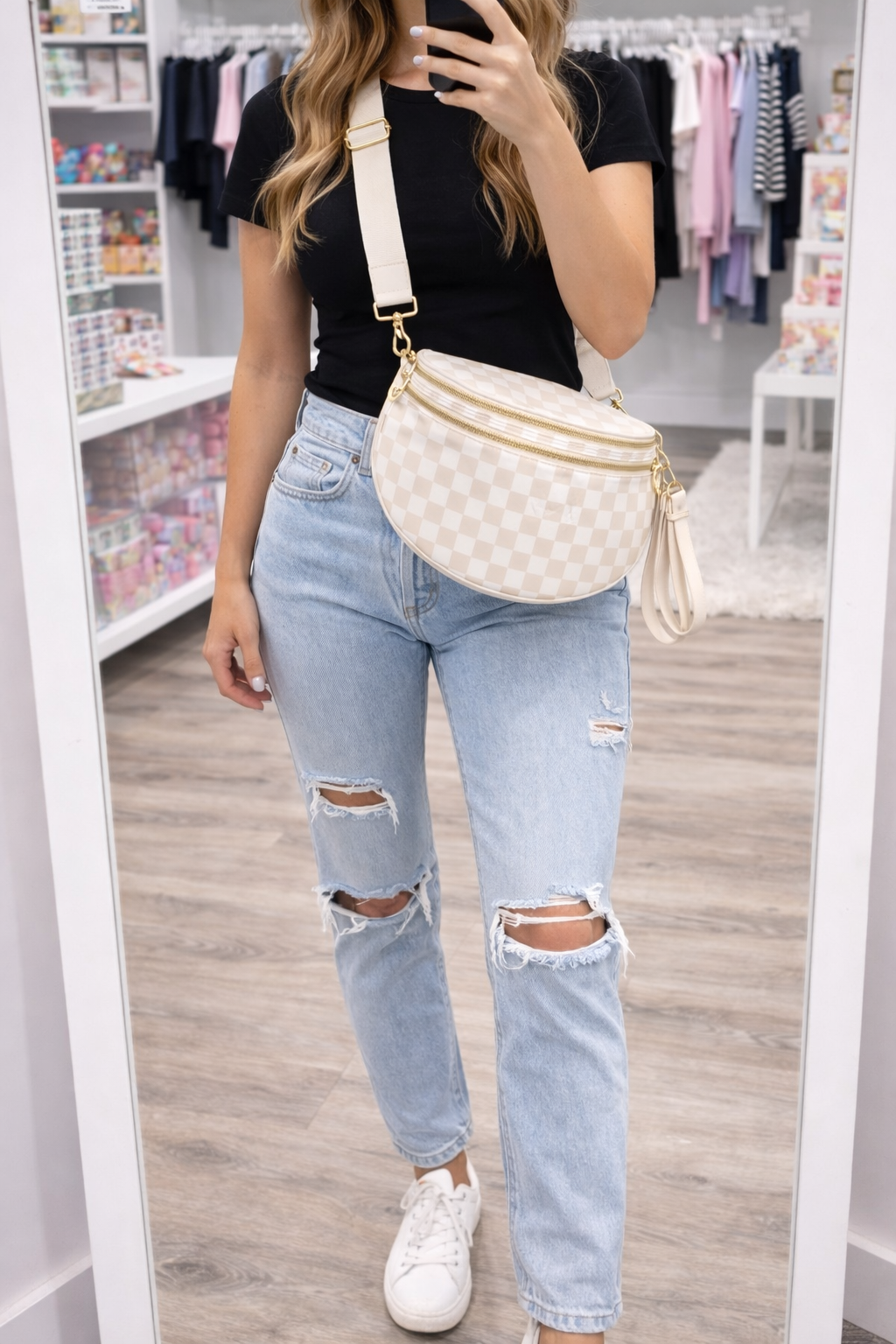 Checkerboard Crossbody Bag - Cream