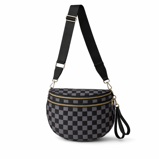 Checkerboard Crossbody Bag - Black & Grey