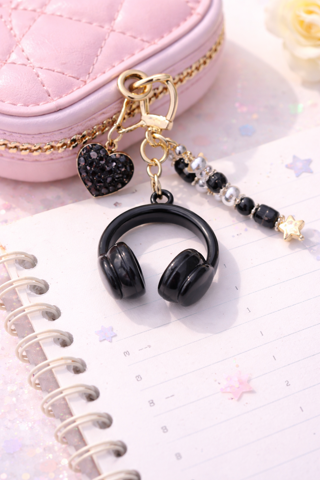 Glossy Black Headphone Charm — Mini Music Accessory Charm