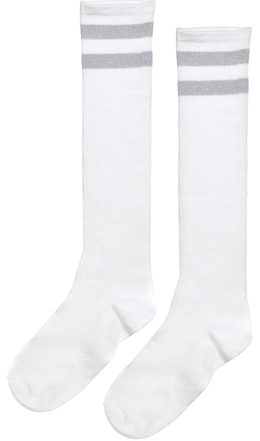 White & Silver Knee High Socks