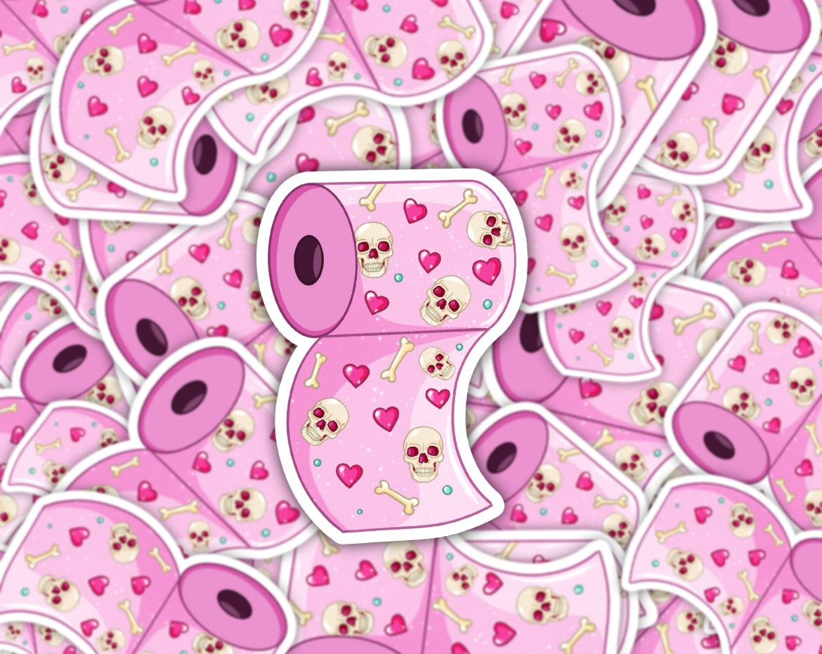 Skully Pink TP Roll Vinyl Sticker