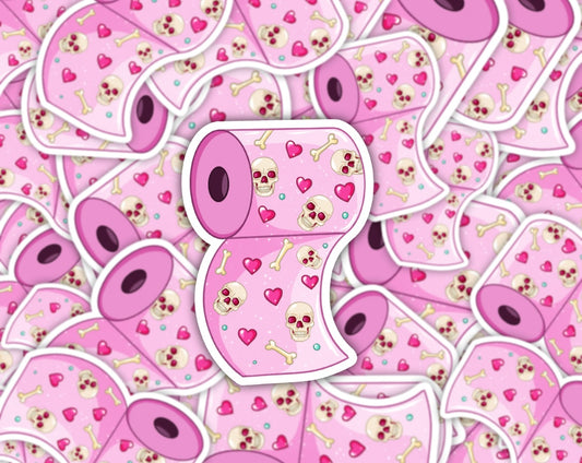 Skully Pink TP Roll Vinyl Sticker