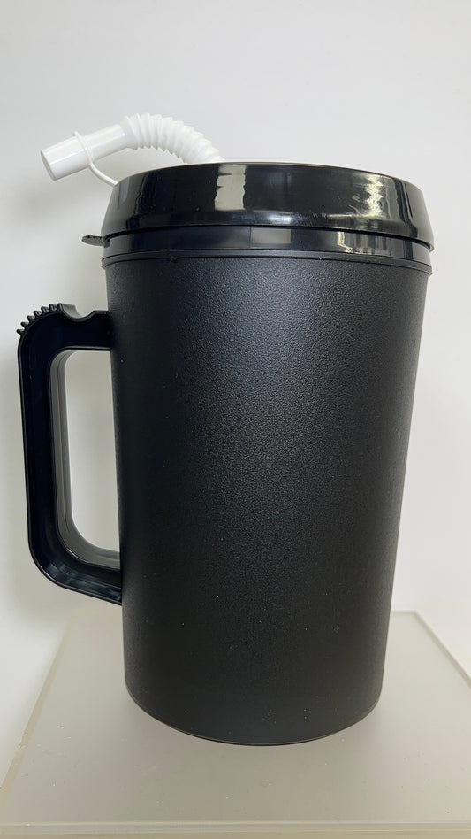 Black 🥤 Mega Mug – 34oz Oversized Cup with Handle & Straw