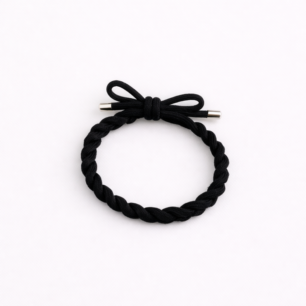 Braided Bow Hair Tie Bracelet — Gold Tip Elastic