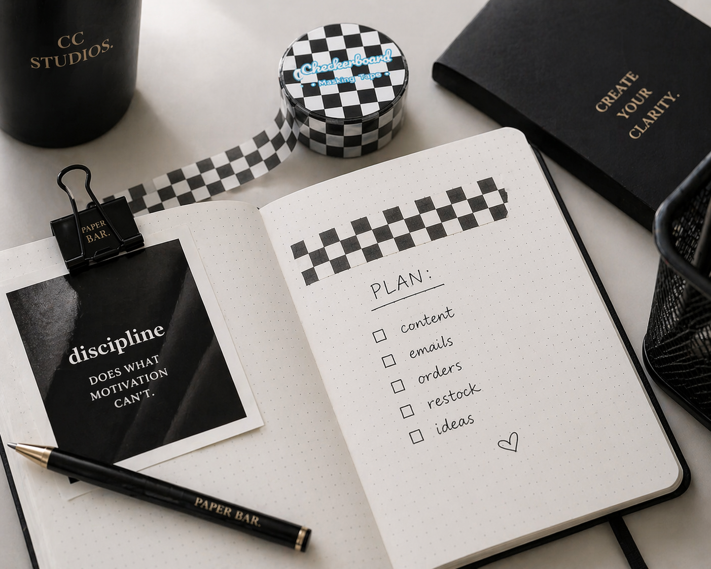 Checkerboard Washi Tape – Black & White Grid Pattern (15mm x 3m)