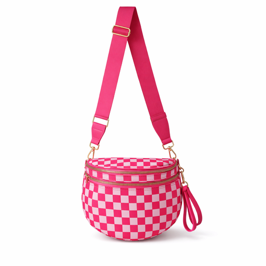 Checkerboard Crossbody Bag – Hot Pink