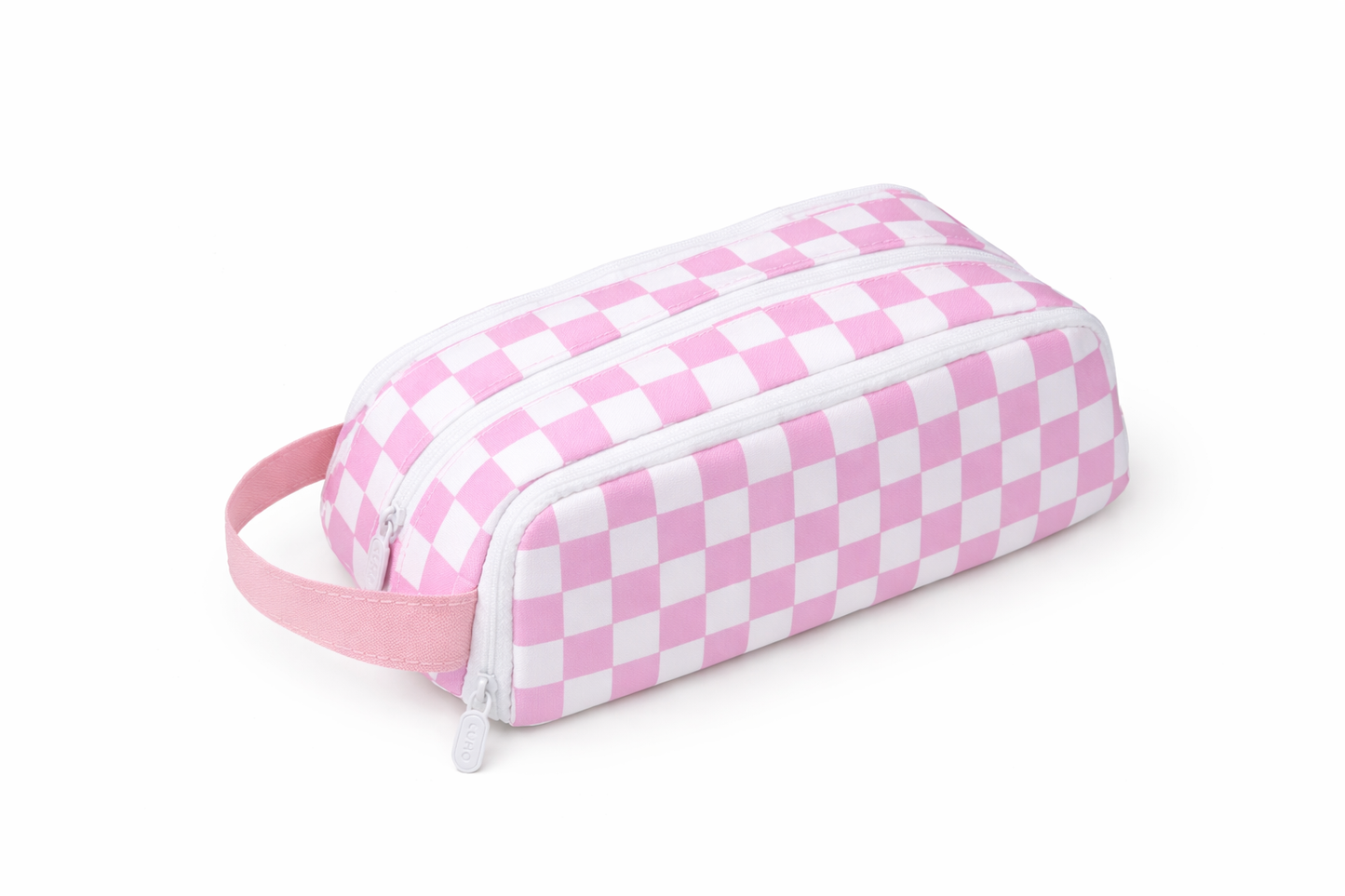 Checkered Double-Zip Pouch (Black, Lavender, Pink)