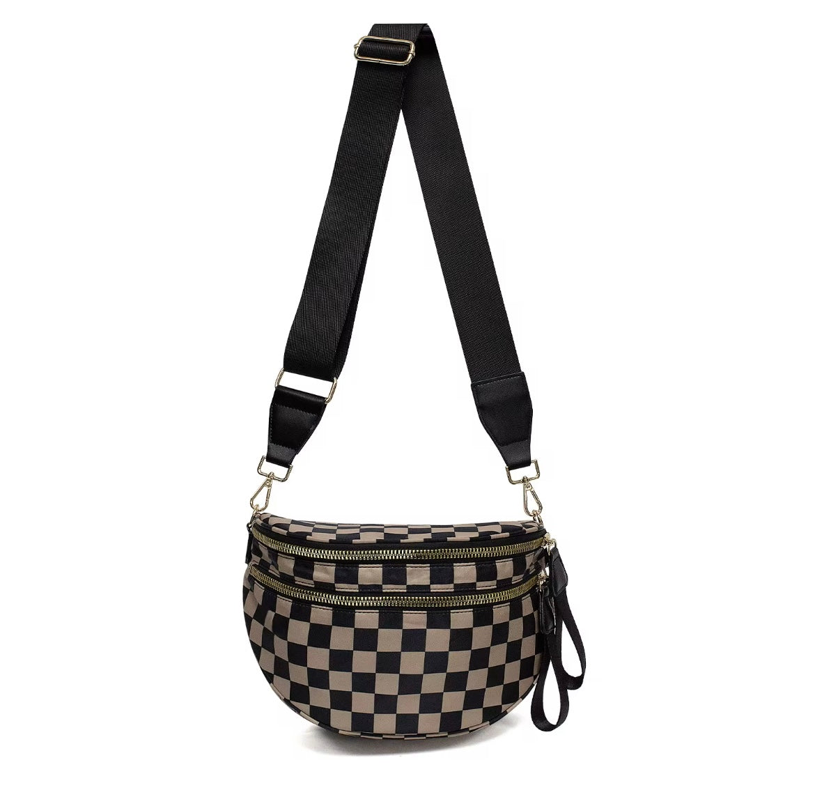 Checkerboard Crossbody Bag - Brown