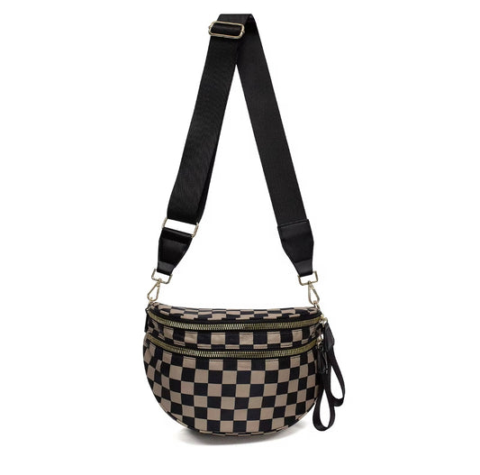 Checkerboard Crossbody Bag - Brown