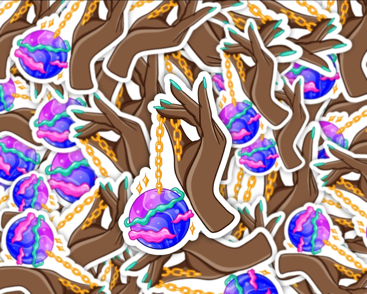 Planet Pendant Hand Vinyl Sticker (Deep Skin Tone)