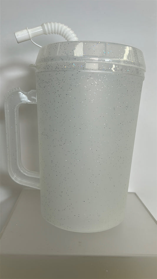 Clear Glitter 🥤 Mega Mug – 34oz Oversized Cup with Handle & Straw