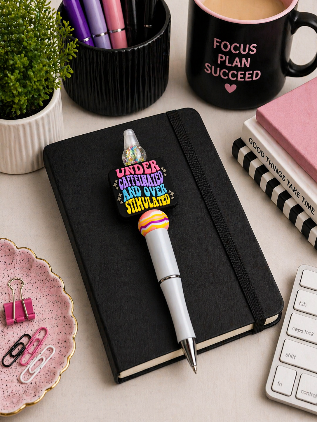 Under Caffeinated & Over Stimulated Beaded Pen
