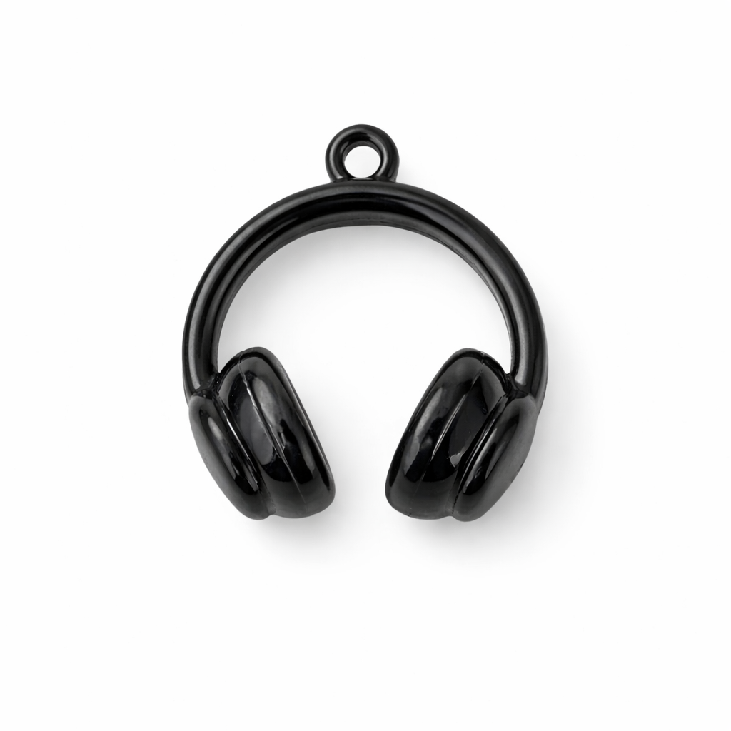 Glossy Black Headphone Charm — Mini Music Accessory Charm