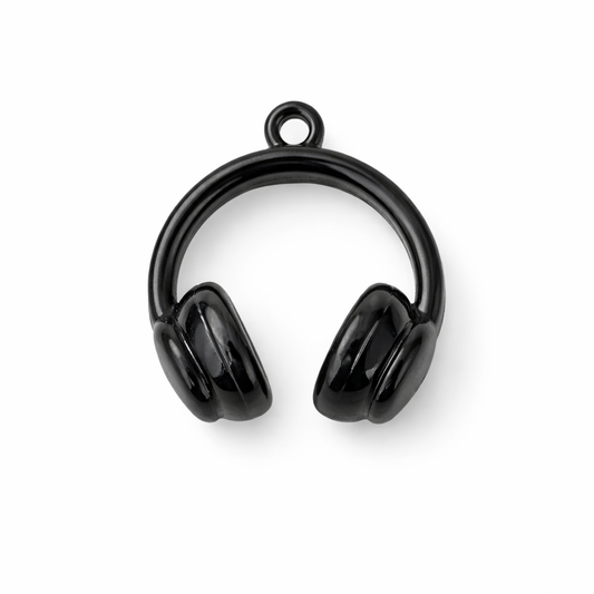 Glossy Black Headphone Charm — Mini Music Accessory Charm