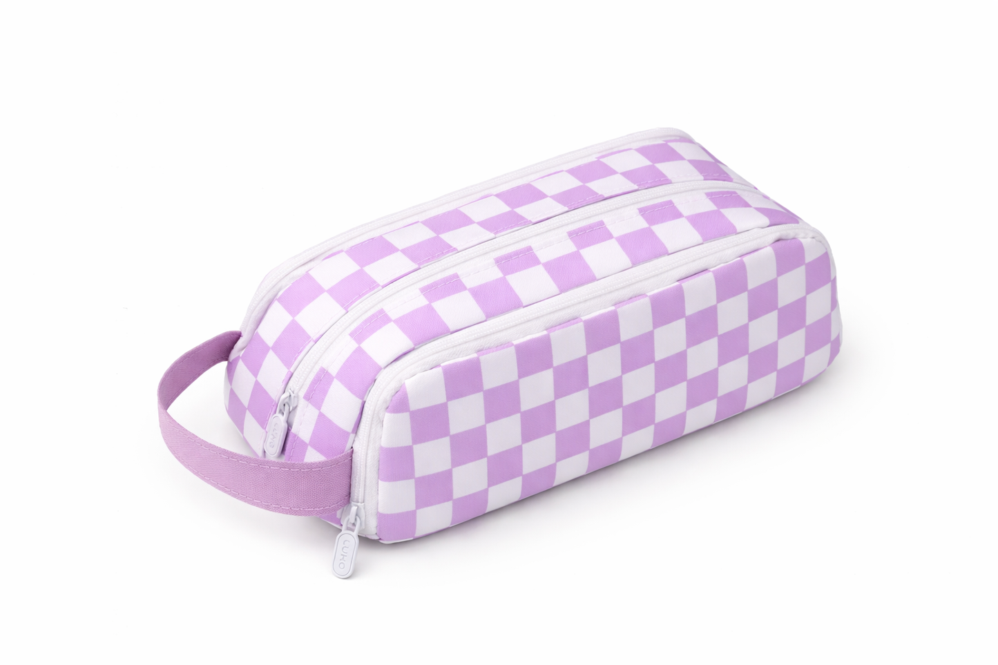 Checkered Double-Zip Pouch (Black, Lavender, Pink)